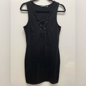 ๐ค Black Tape_ Lace-Up Velvety Little Black Dress ๐ค - Large